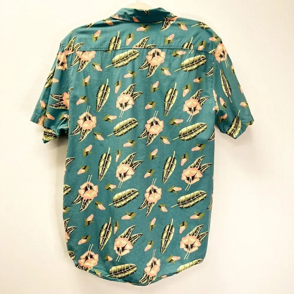 RVCA Tropical Hawaiian Shirt Green Floral Print Short Sleeve Button Down Shirt L